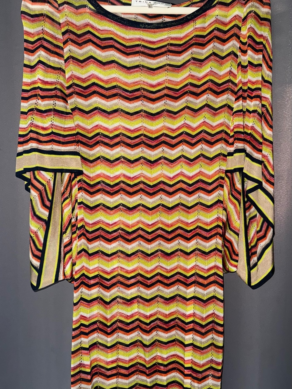 Trina Turk Multicolor Chevron Knit Tunic Top - Pink, Yellow, Black, Cream